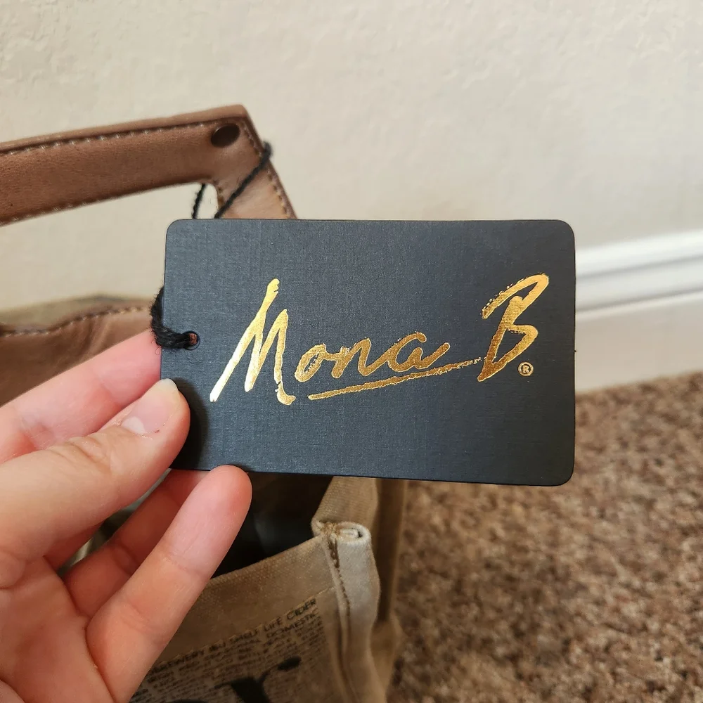 NWT - Mona B. Upcycled-Recycled Beer Snob Tan Canvas Tote Bag